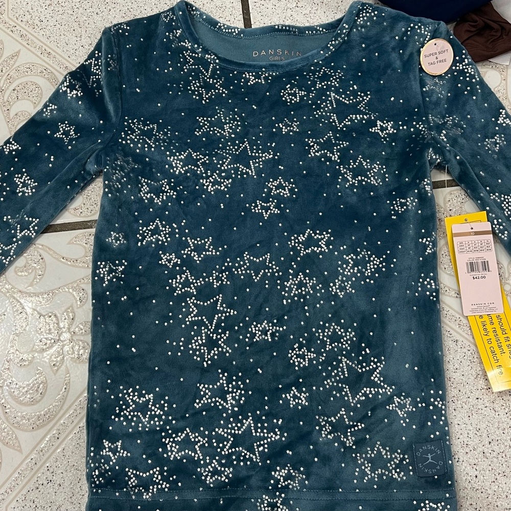 Danskin Kids Star Pattern Long Sleeve Tee - Teal